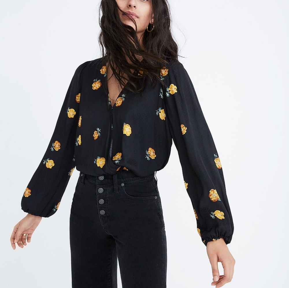 Madewell Bubble Sleeve Wrap Top in Floating Florets